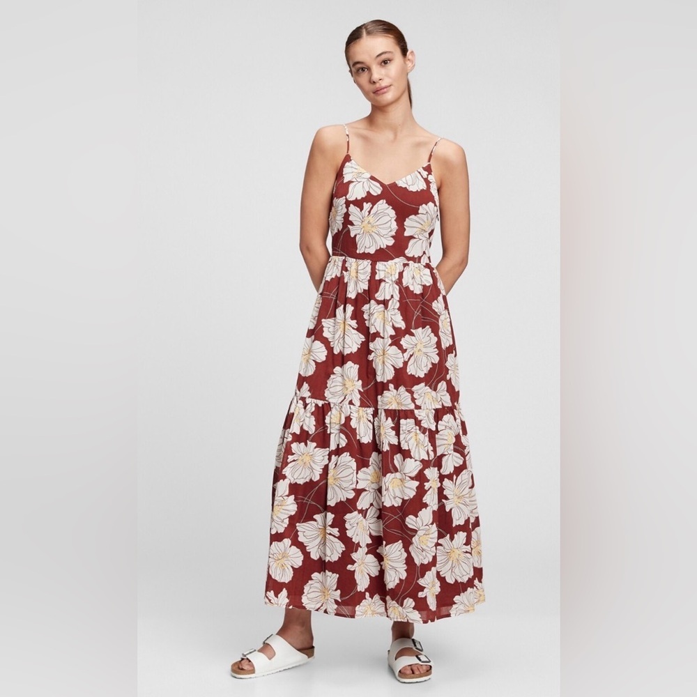 Gap Strappy Cami Maxi Floral Print Tiered DRESS Size Hawaiian Size 6 Tropical